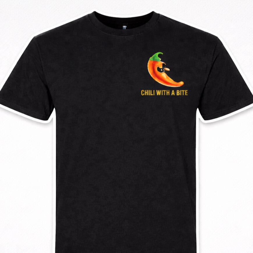 Mad Dog Chili - T Shirt - Front with a Pepper